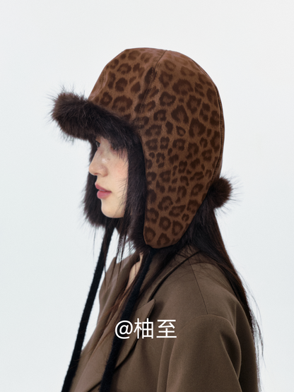 Mocha Brown Leopard Print Trapper Hat – Plush Ear-Flap Winter Hat