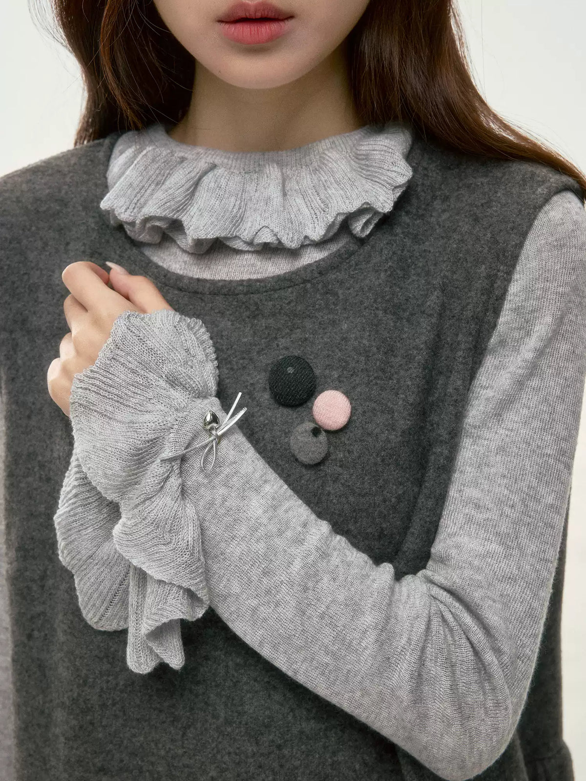 BIBIBENCY - Gray Blouson Cami Dress & Layering Top Set