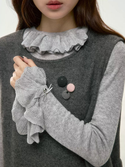 BIBIBENCY - Gray Blouson Cami Dress & Layering Top Set