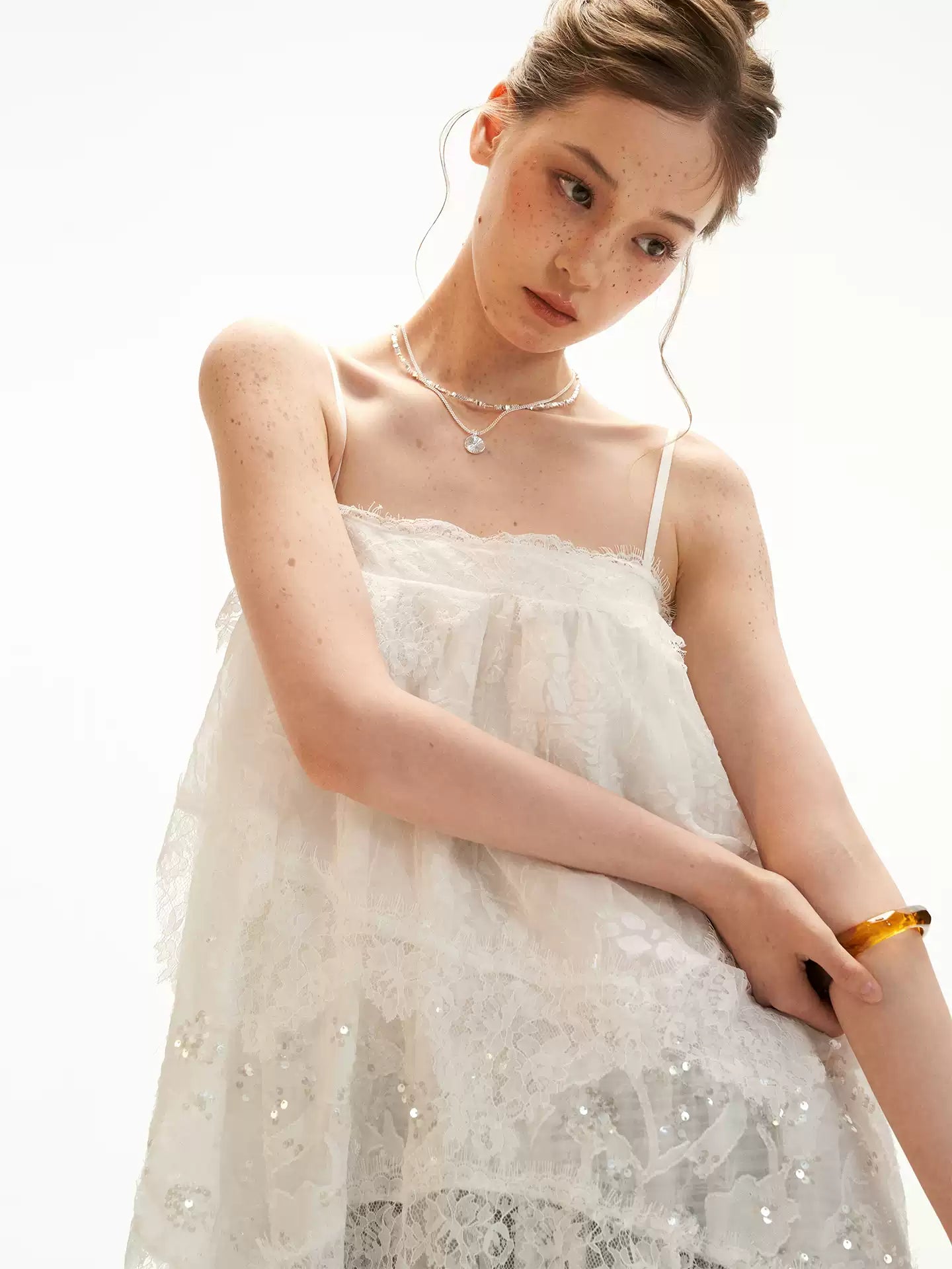 Ethereal White Lace Tiered Mini Dress WE996