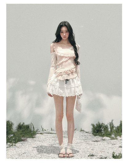 “Sugar Frosted Tenderness” Off-Shoulder Ruched Tee