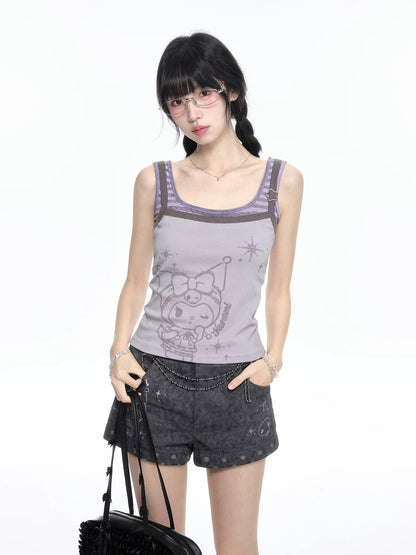 170726K "Twilight Rebel" Gray Purple Layered Summer Collection (Layered Cami Top / Casual Shorts)