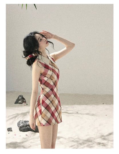 "Sunset by the Shore" Vintage Red Plaid Polo Mini Dress 358648564