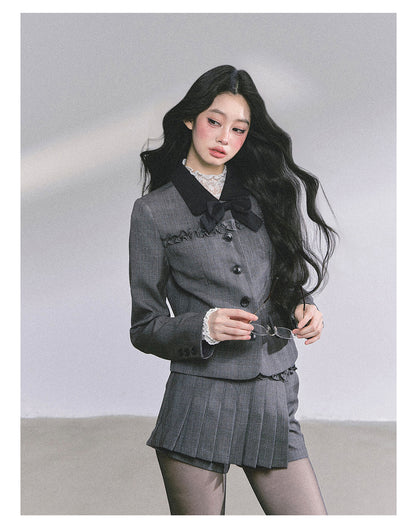 少也眼 “Maxiny Reverie” French Academia Jacket & Pleated Skirt Set