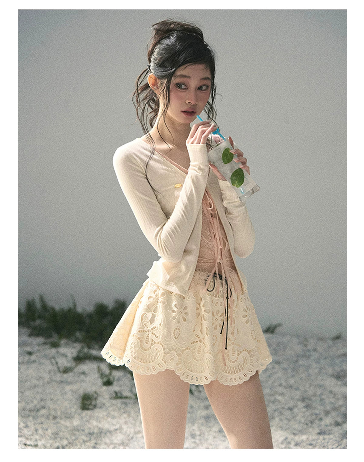 “Dreams Between Seams” Cream Ivory Layered Lace Top