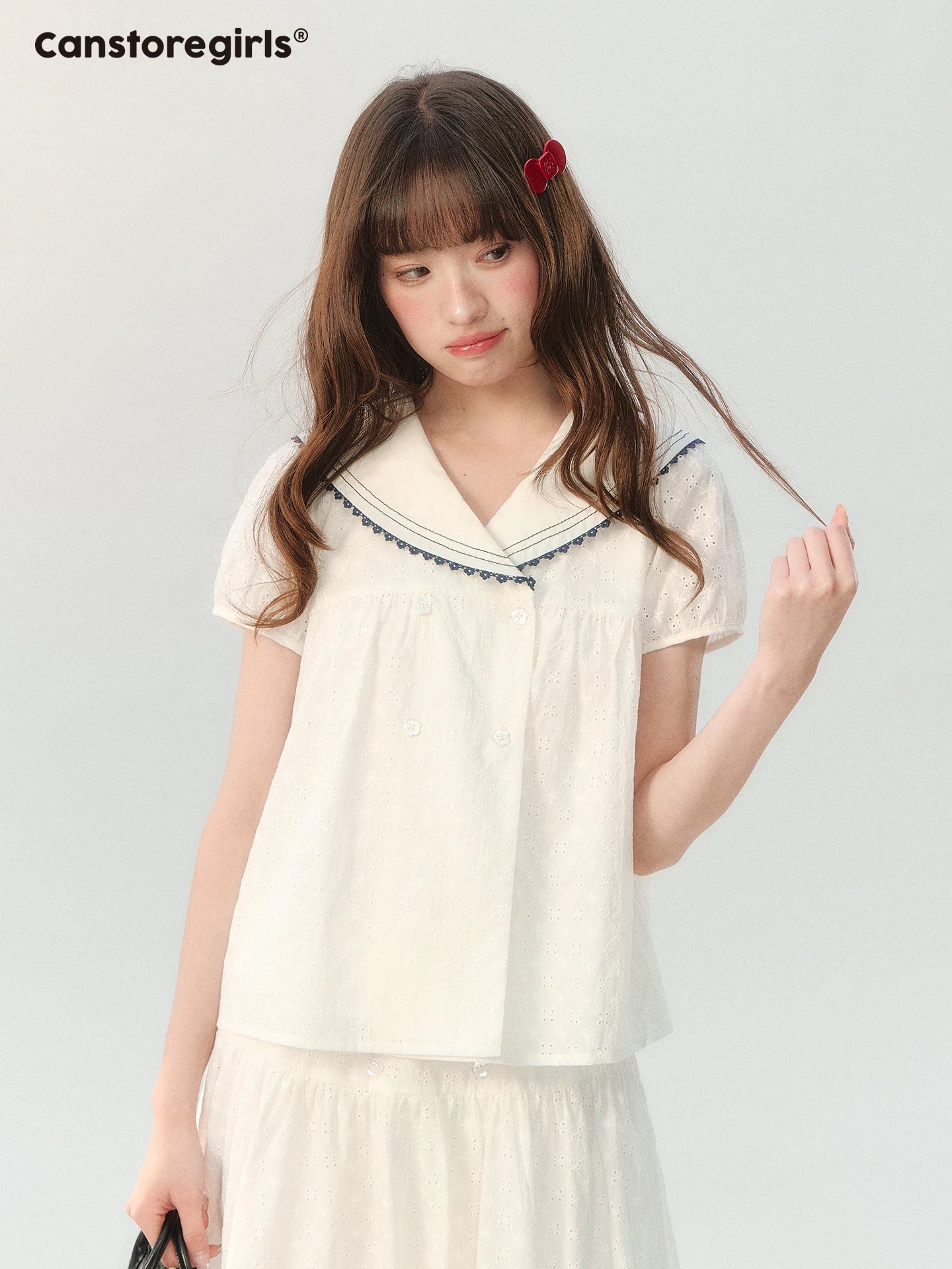 "Sea Breeze Chronicle" White Sailor Collar Skirt Set LL2026185