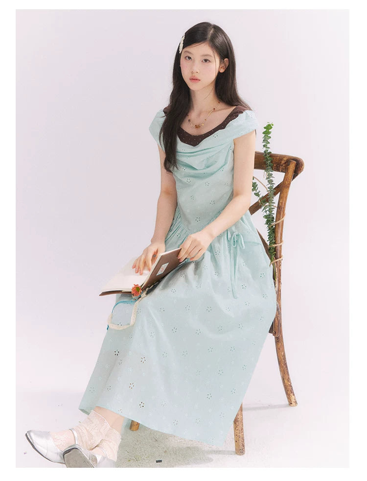“Heartfelt Rendezvous” Mint Green French Embroidered Cutout Dress
