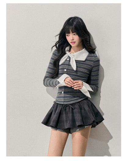 少也眼 “The Unsent Mailbox” Faux-Layered Stripe Long-Sleeve Top 26484