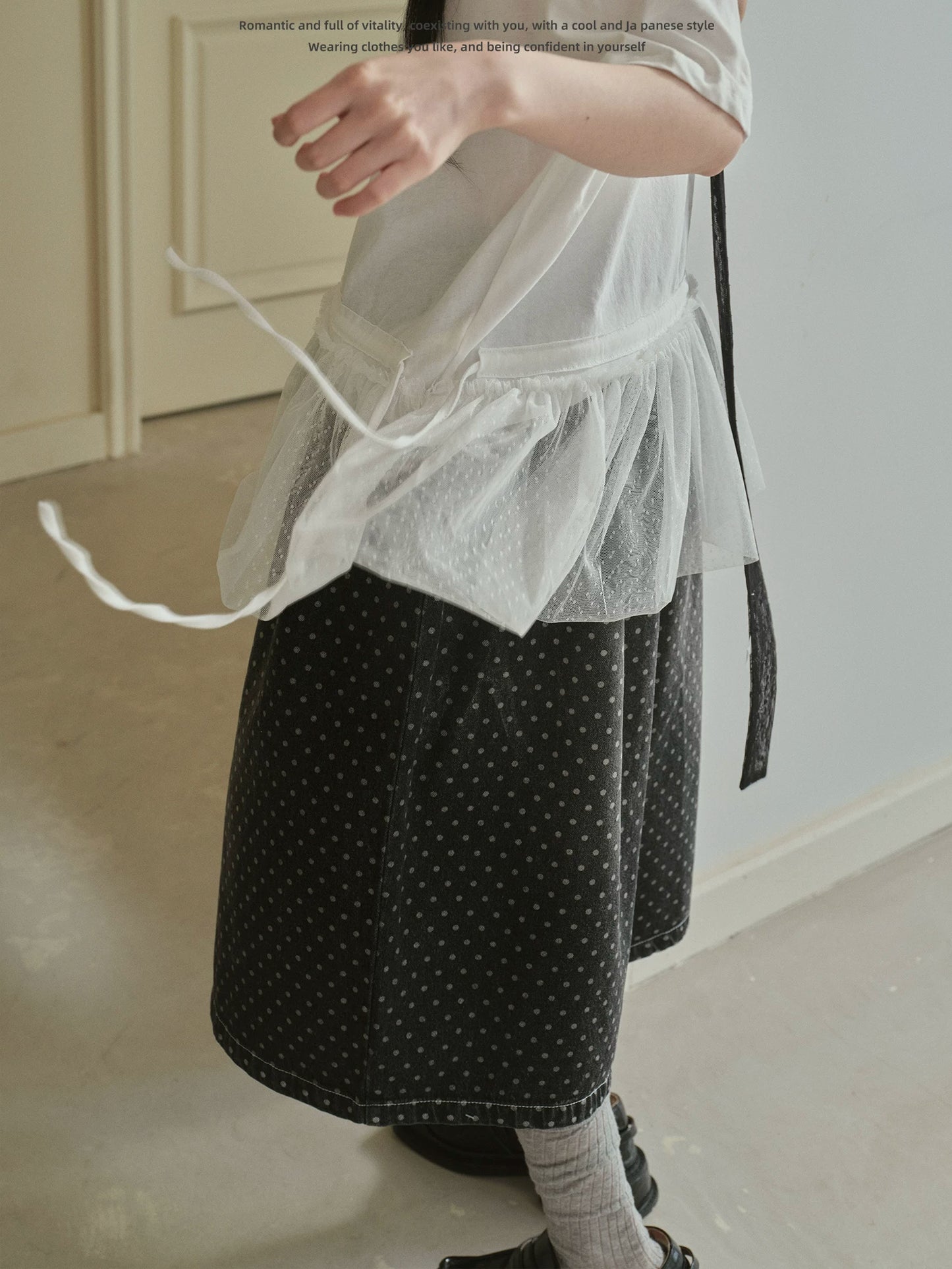 "Midnight Dots" Charcoal Black Polka Dot Cropped Wide Leg Jeans