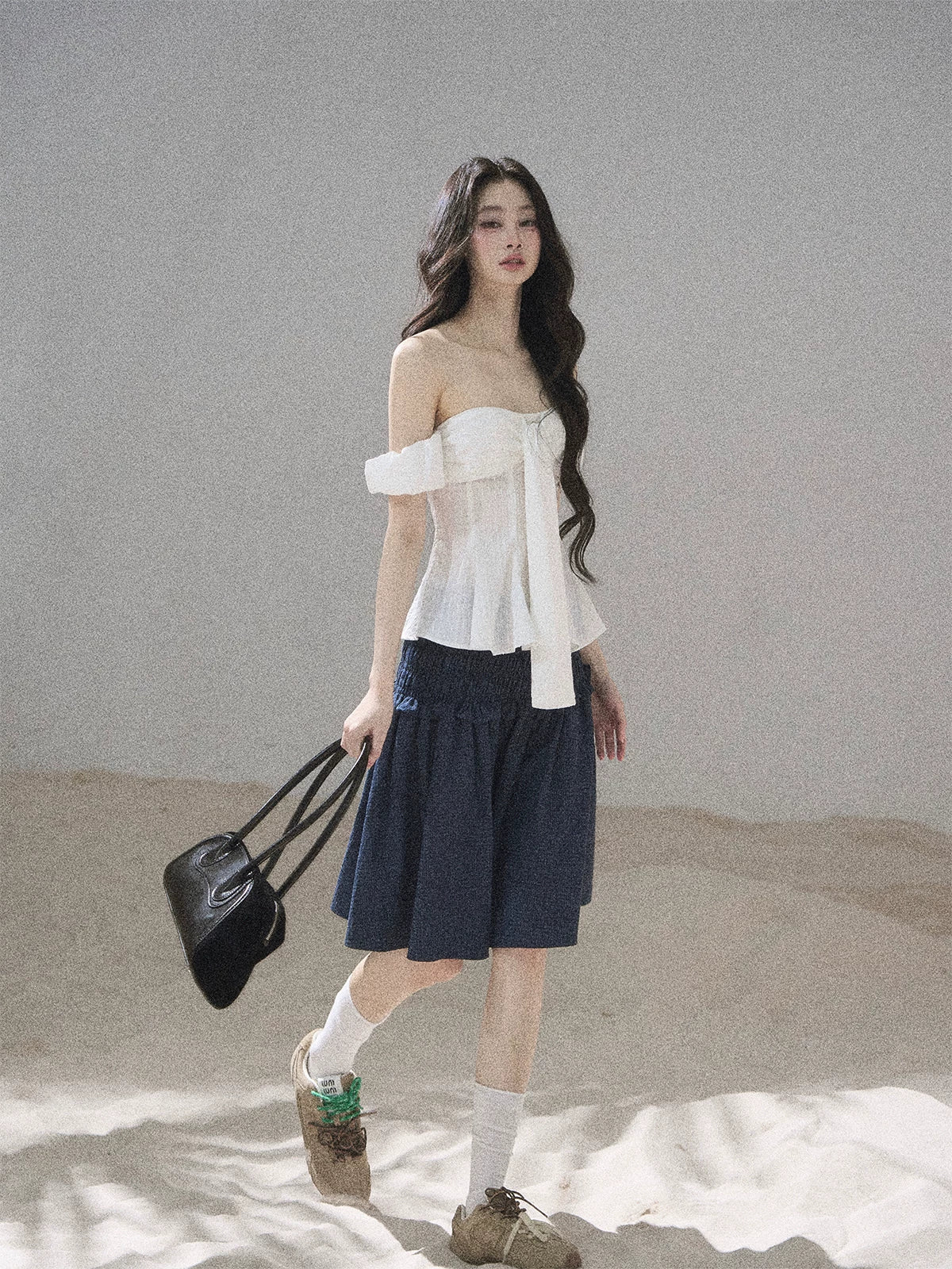 "Lazy Soliloquy" White Peplum Top & Wide-Leg Pants Set