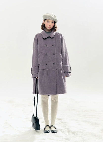 "Winter Chime" Double-Breasted Quilted Wool-Blend Coat (Smoky Purple/ Ash Gray)