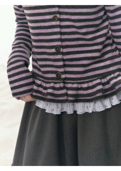 JOVYLLE - Purple Striped Knit Long-Sleeve Layering Top