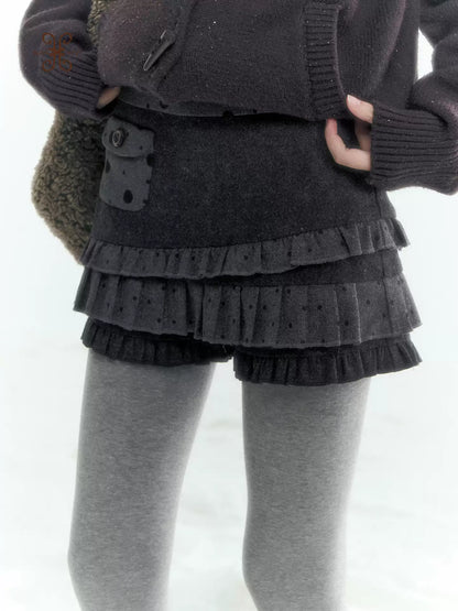 Horridale - Gray Polka Dot Tiered Ruffle Skort with Pleated Layers