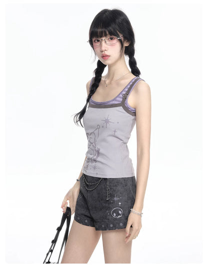 170726K "Twilight Rebel" Gray Purple Layered Summer Collection (Layered Cami Top / Casual Shorts)