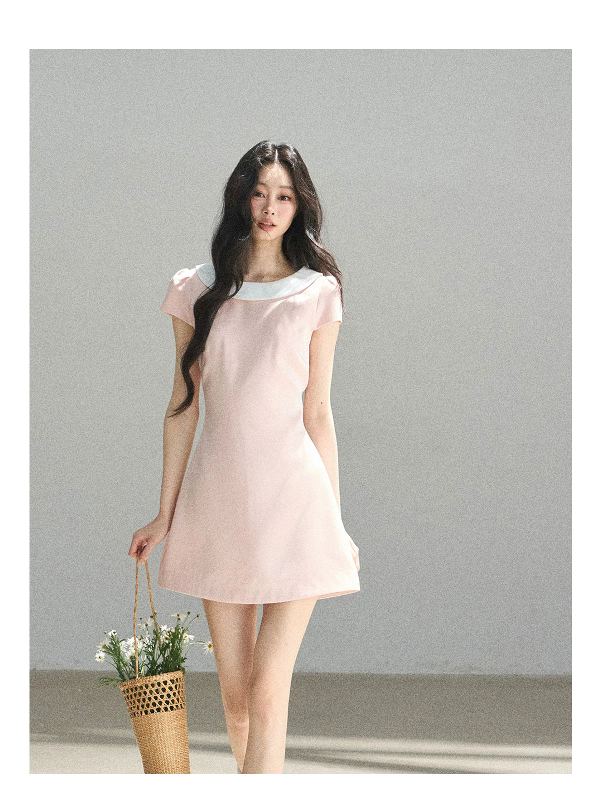 "First Bloom" Pink Mist Satin Puff Mini Dress