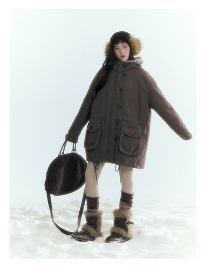 Horridale - Vintage Washed 90% White Duck Down Parka with Faux Fur Hood - Coffee Brown