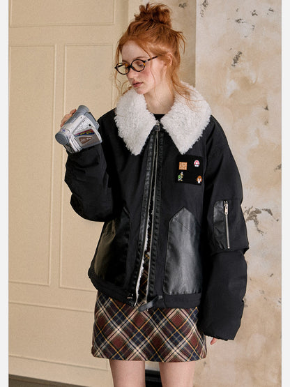 EZEK - Faux Shearling Contrast Puffer Jacket