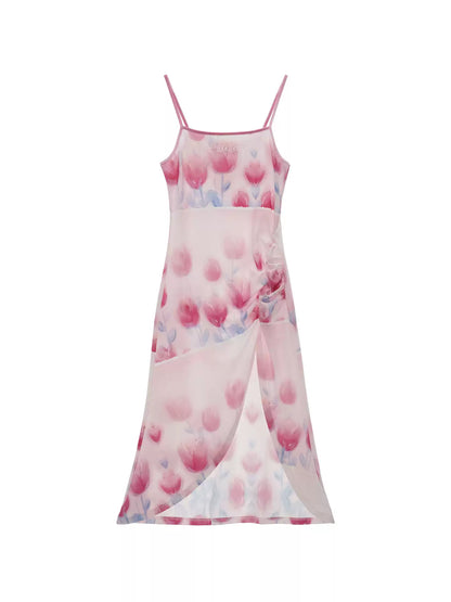 MAMC - Pink Tulip Mesh Slip Dress
