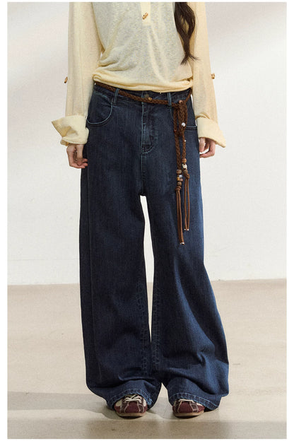 JN's DESIGN - Dark Blue Wide-Leg Vintage Jeans