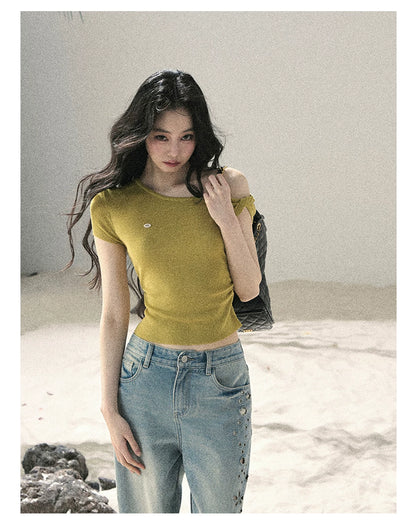 "Shape of the Wind" Forest Green One-Shoulder Twist Crop Top 6556585