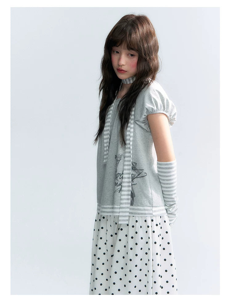 "Starlit Sketch" Heather Gray Graphic Knit T-Shirt
