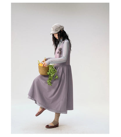 [CAN] "Violet Floral Bow" Purple Lace-Trim A-Line Pinafore Dress