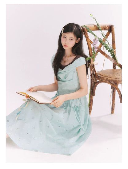 “Heartfelt Rendezvous” Mint Green French Embroidered Cutout Dress