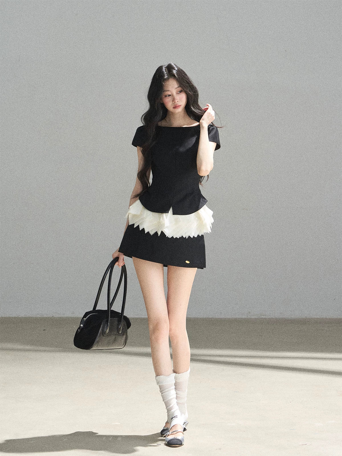 "Her Black & White Poem" Elegant Contrast Two-Piece Set