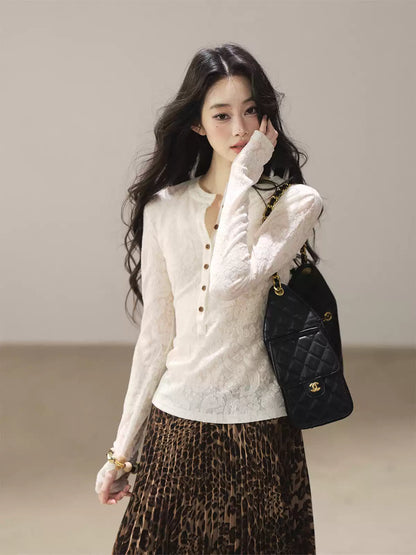 AOMALM - "Clear Lines" Long-Sleeve Finger-Hole Flared Sleeve Knit Top