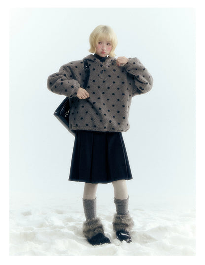 Horridale - Pink Black Polka Dot Sherpa Fleece Hoodie with Bunny Ears
