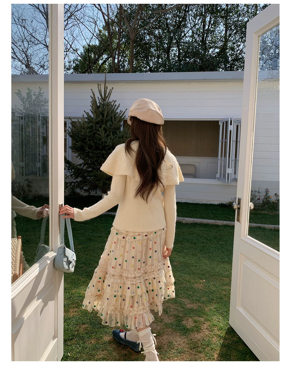 “Starlight Tulle Reverie” Apricot Polka Dot Mesh Skirt