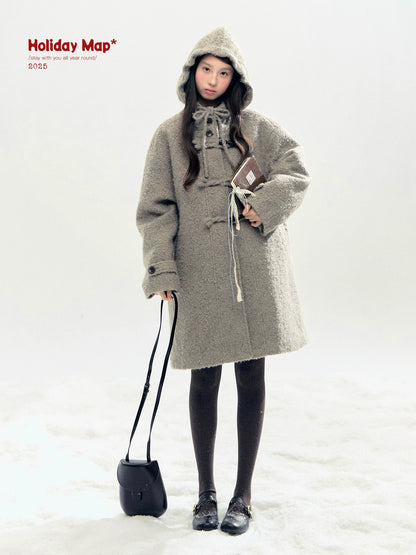 "Pinecone Post" Frost Gray Hooded Down Duffle Coat