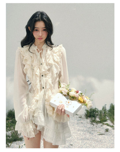 “Memory in Bloom” French Court Lace Flare Sleeve Top