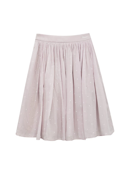 "Lavender Departure" Purple Polka Dot Pleated Midi Skirt