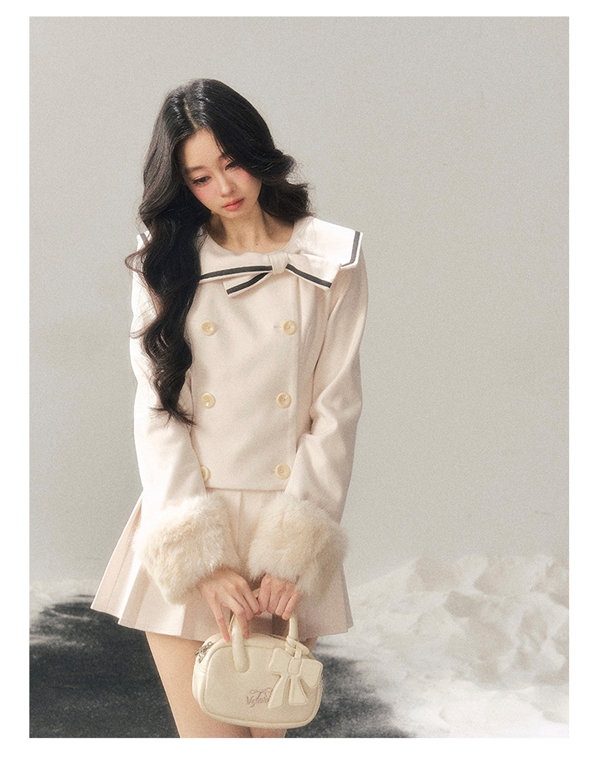 少也眼 "Silent Confession" Apricot Preppy Pleated Mini Dress