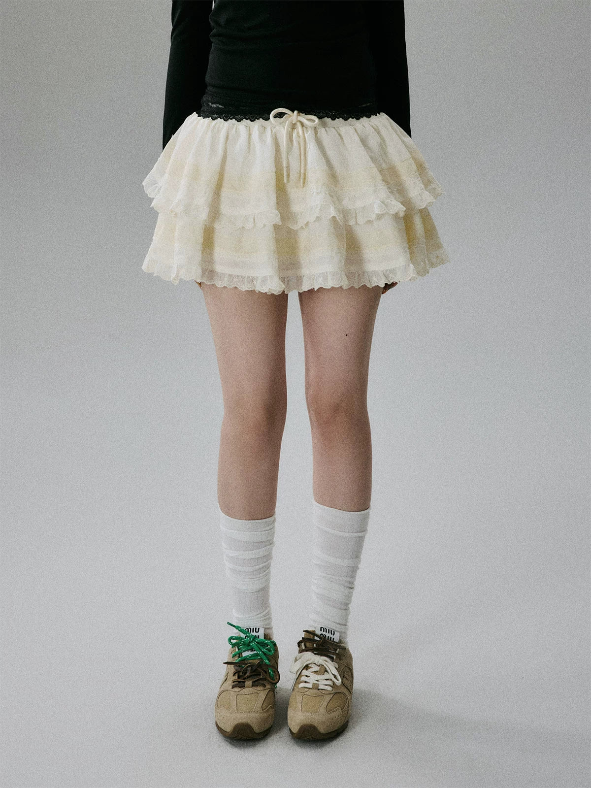 LOST FOREST - Apricot Lyocell Lace Tiered Mini Skirt