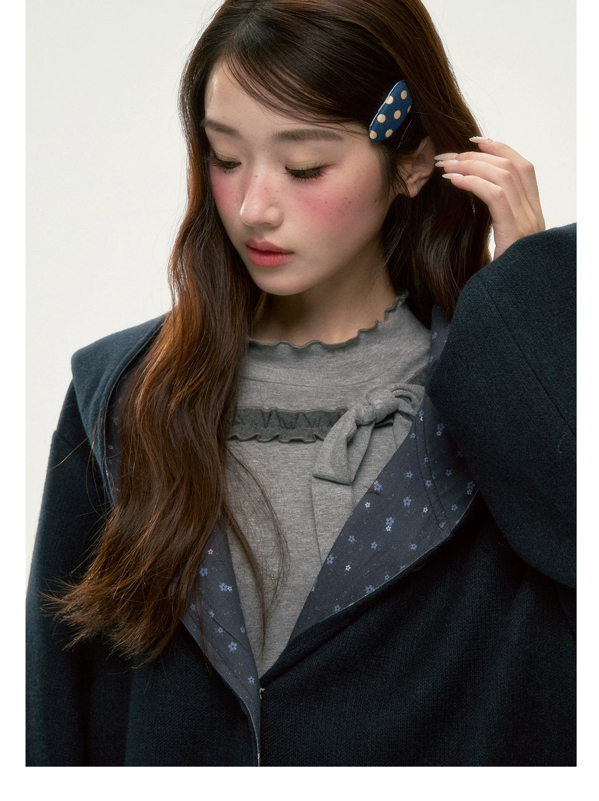 BIBIBENCY - Navy Floral Hooded Coat