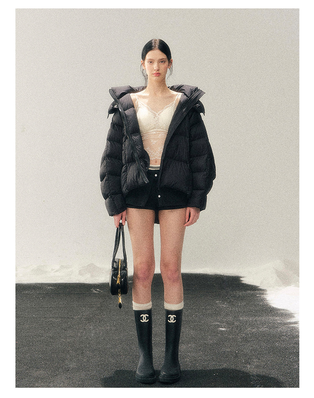 少也眼 "Thawing Snow Realm" Matte Nylon Down Puffer Jacket - Quiet Black