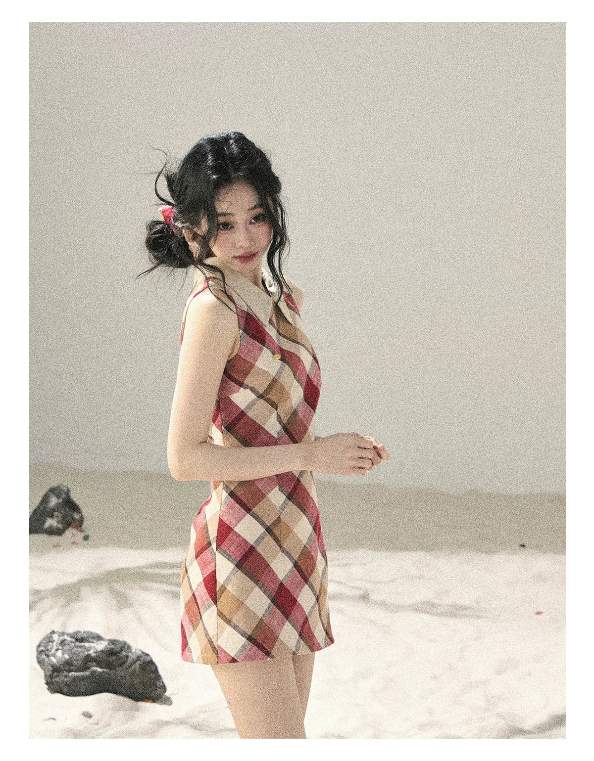 "Sunset by the Shore" Vintage Red Plaid Polo Mini Dress 358648564