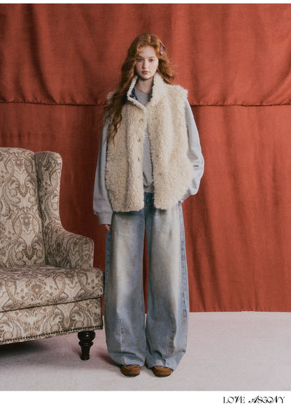 ASGONY - Reversible Plaid & Faux Fur Stand-Collar Vest