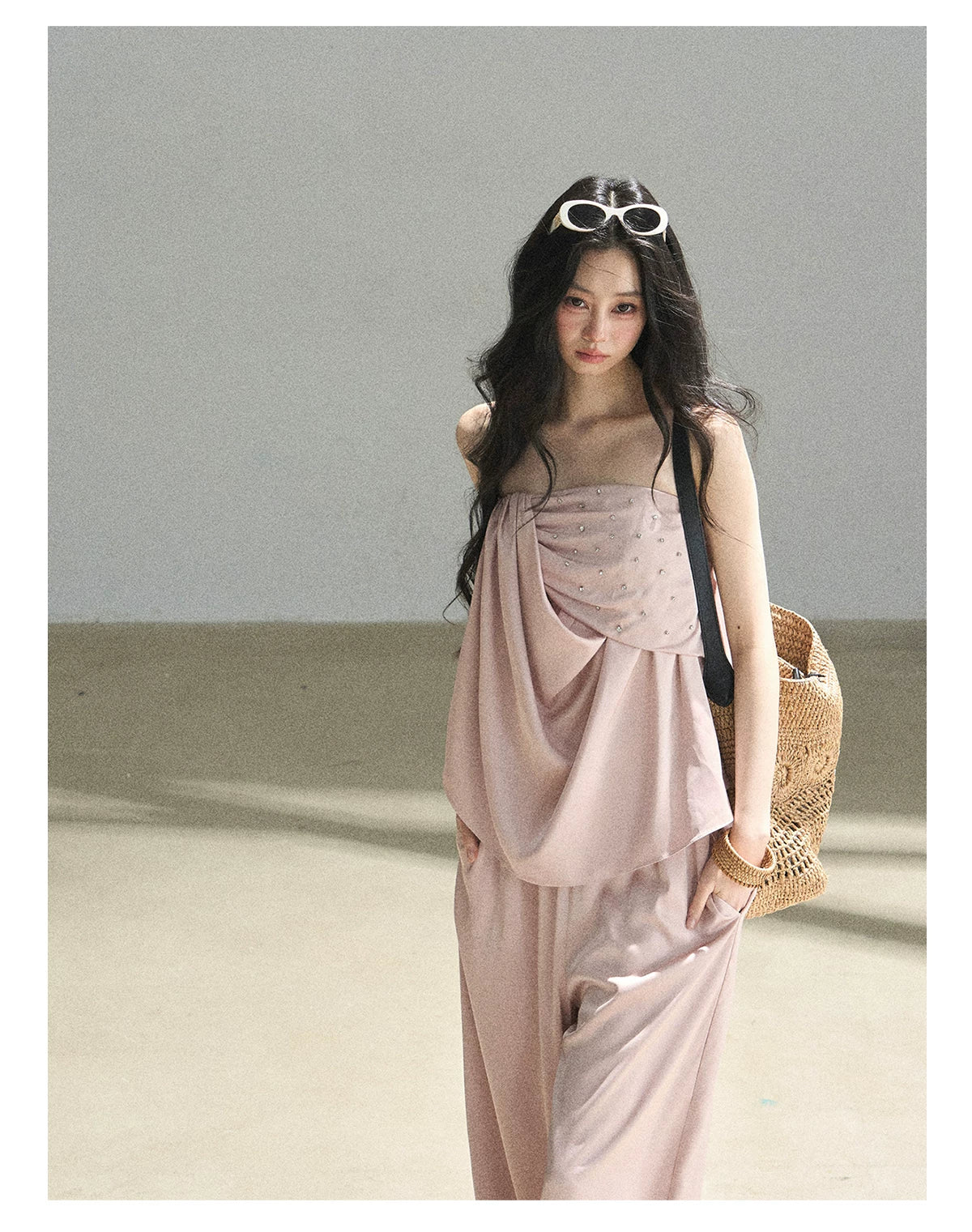 "Summer Rain at Dusk" Dusty Rose Satin Two-Piece Set