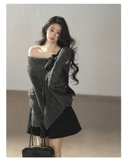 AOMALM - "Winter Traces" Black Pleated A-Line Mini Skirt