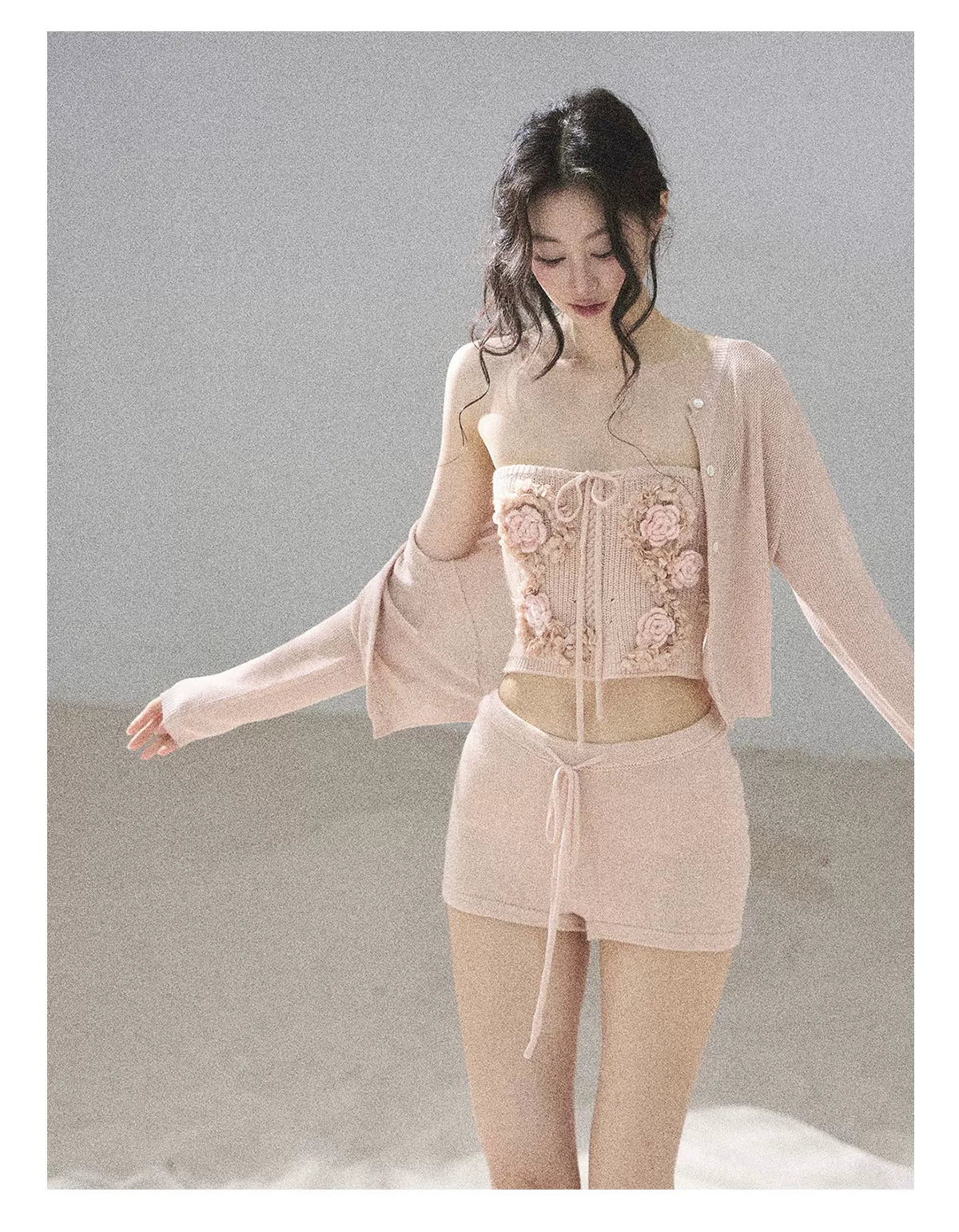 "Forest After Rain" Dusty Rose 3-Piece Cardigan & Shorts Set 45236485