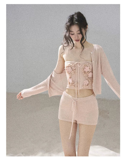 "Forest After Rain" Dusty Rose 3-Piece Cardigan & Shorts Set 45236485