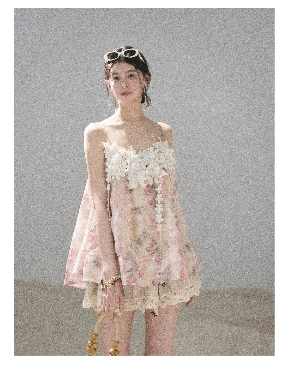 "Unscripted Romance" Dried Rose Embroidered Floral Cami Top