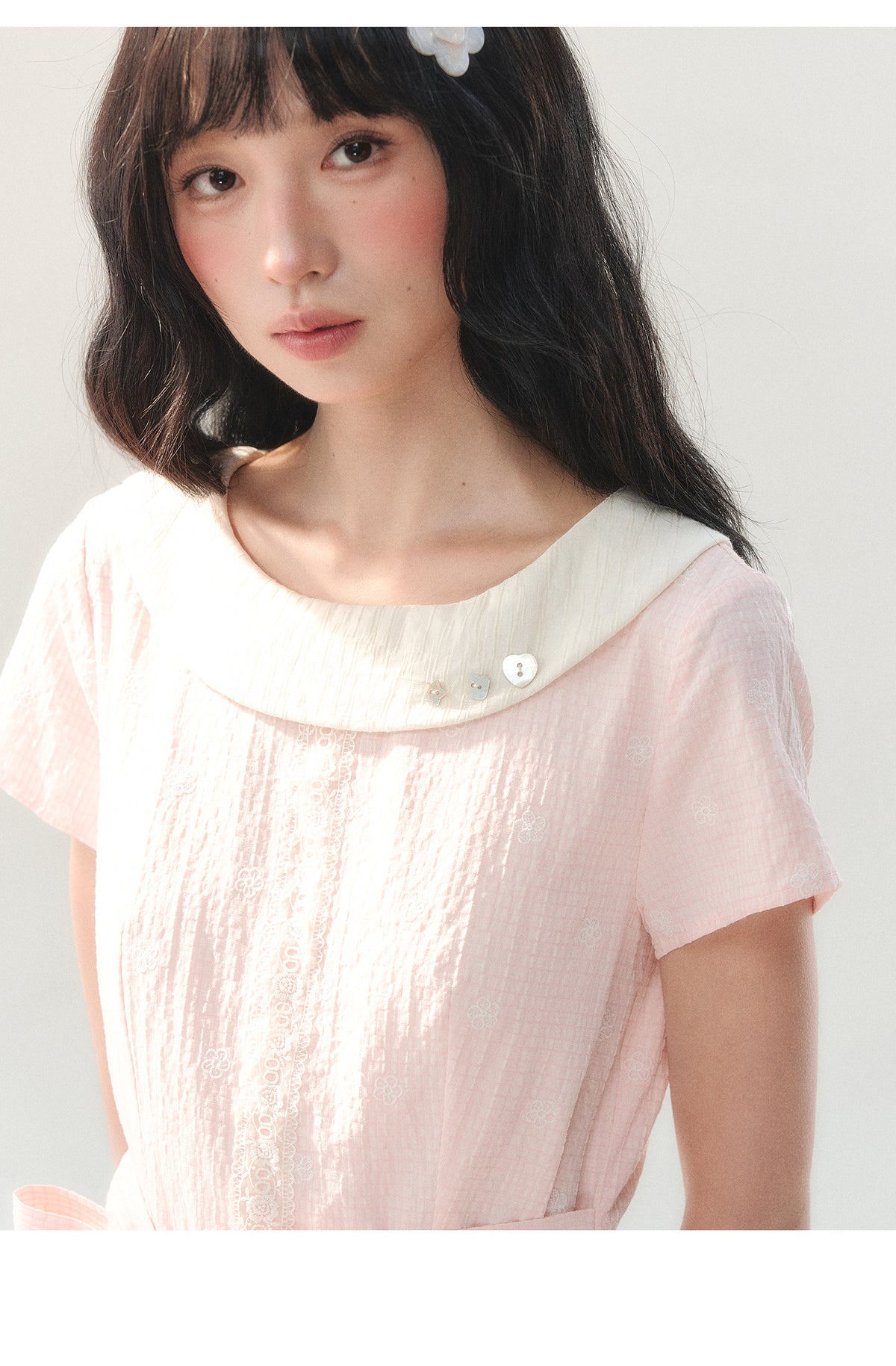 [CAN] "Sakura Mist Blossom" Pink Floral Doll Collar Dress
