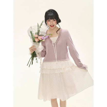 "Berry Layers" Smoky Wisteria Faux-Layer Bow Tiered Mini Dress