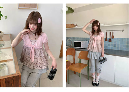 [RF] “Peach Mocha Layers” Misty Pink Polka Dot Layered Top