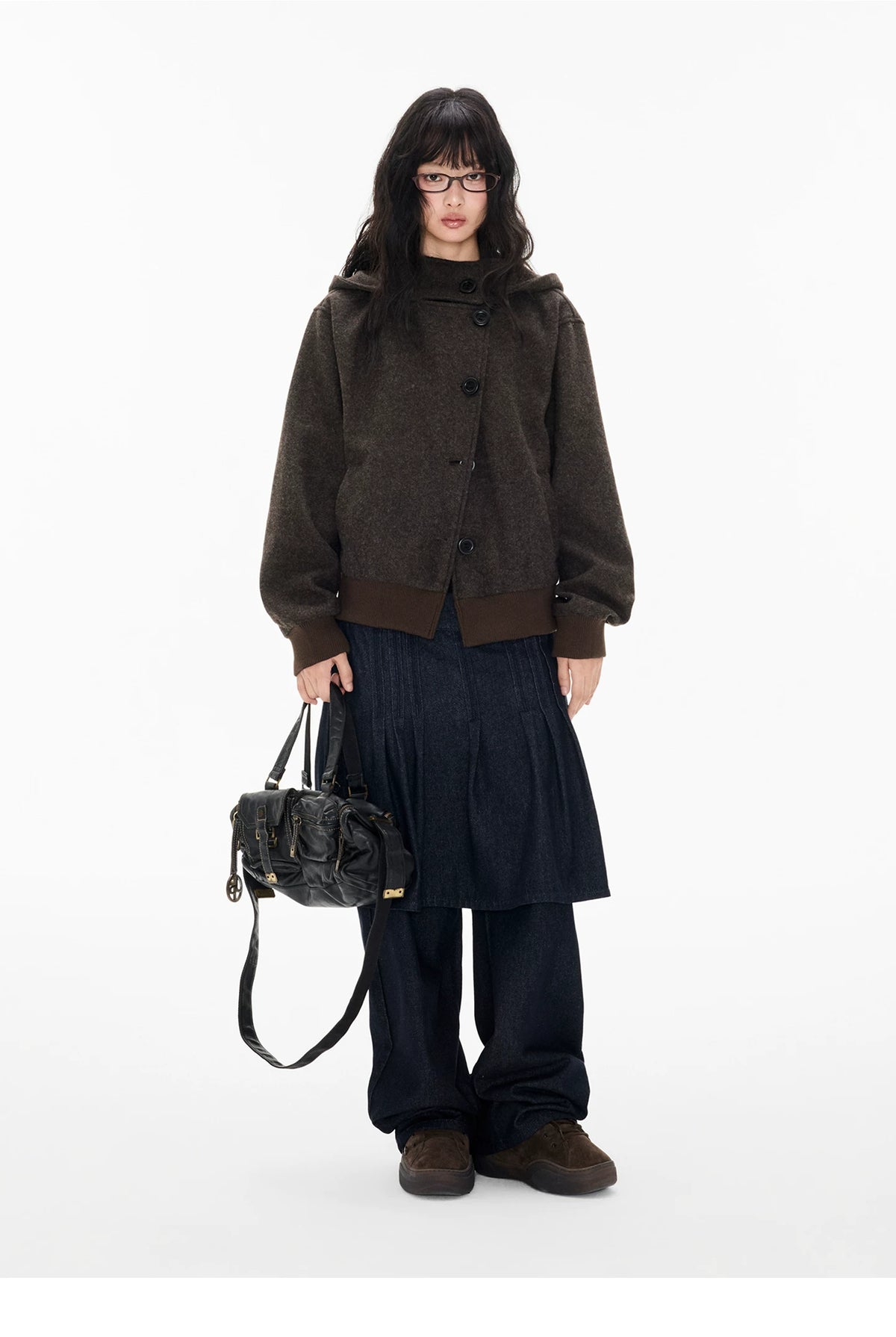 EZEK | Preppy Hooded Wool Blend Jacket with Button Front