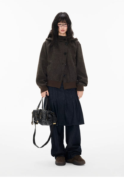 EZEK | Preppy Hooded Wool Blend Jacket with Button Front